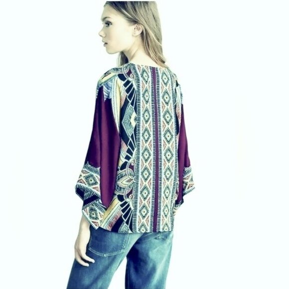 Anthropologie Boho Aztec Print Oversized Kimono Cardigan Size Small - Picture 3 of 8